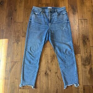 Ann Taylor Loft The Curvy Skinny Jeans Size 32/14 Medium Wash 27" Raw Hem